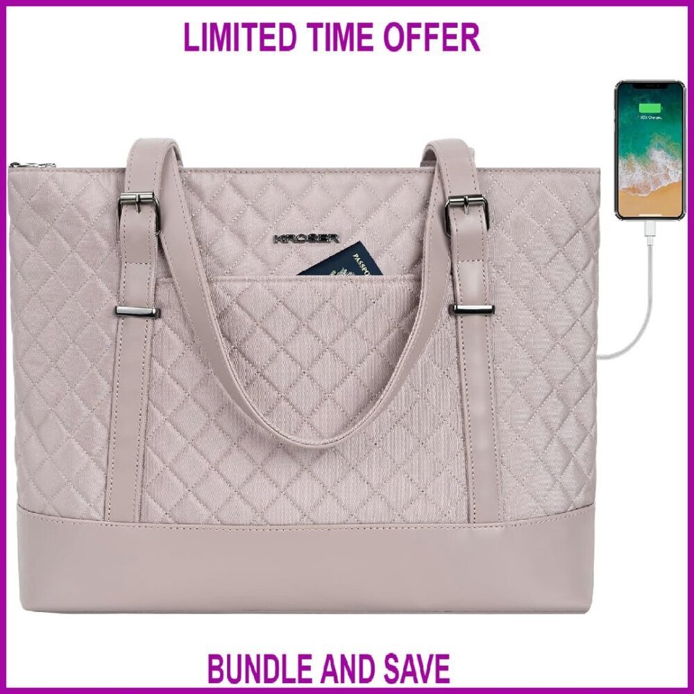 Large Laptop Tote Bag with USB Port, Waterproof Work Shoulder Bag for Women